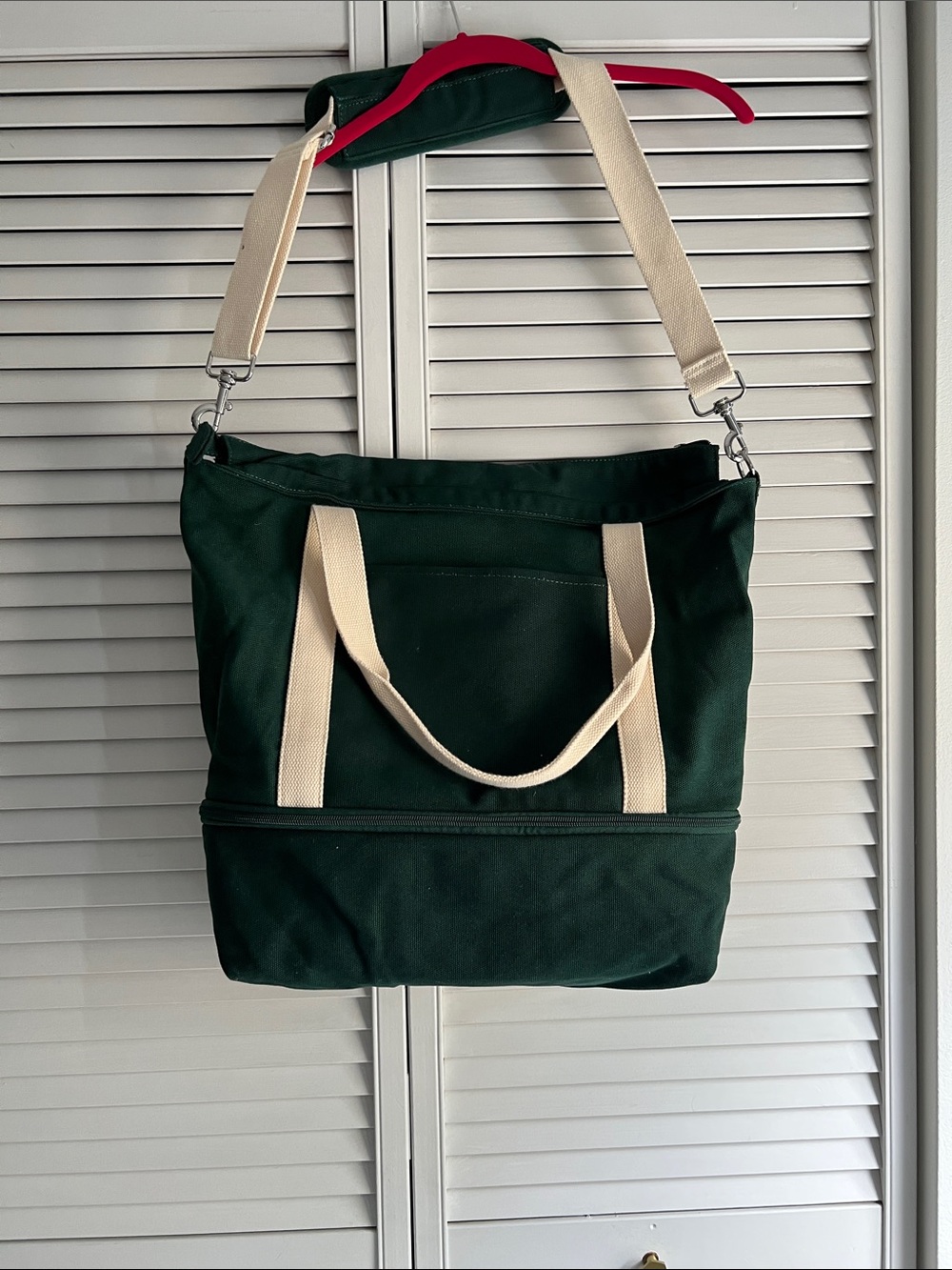 USED ONCE Lo & Sons Dark Green Canvas Tote with Cream Straps